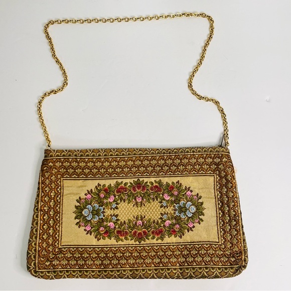 vintage italian metallic tapestry bag gold tone chain strap 10.5x6.5 inch - Picture 1 of 12